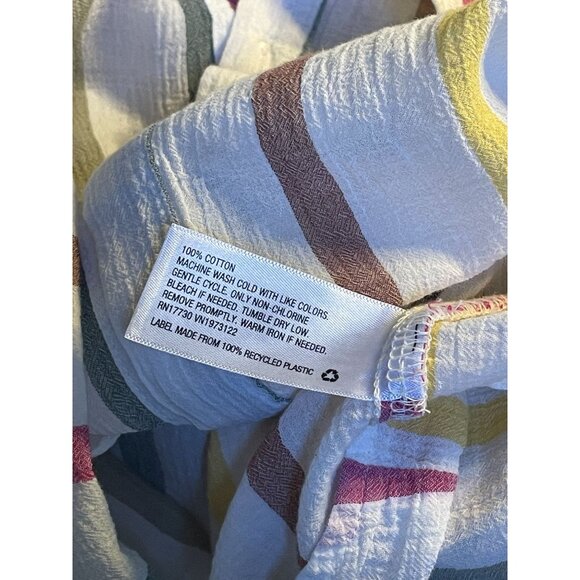 Ava & VIV muslin cotton vertical stripe cap sleeve button front collared top 14W - Picture 6 of 10